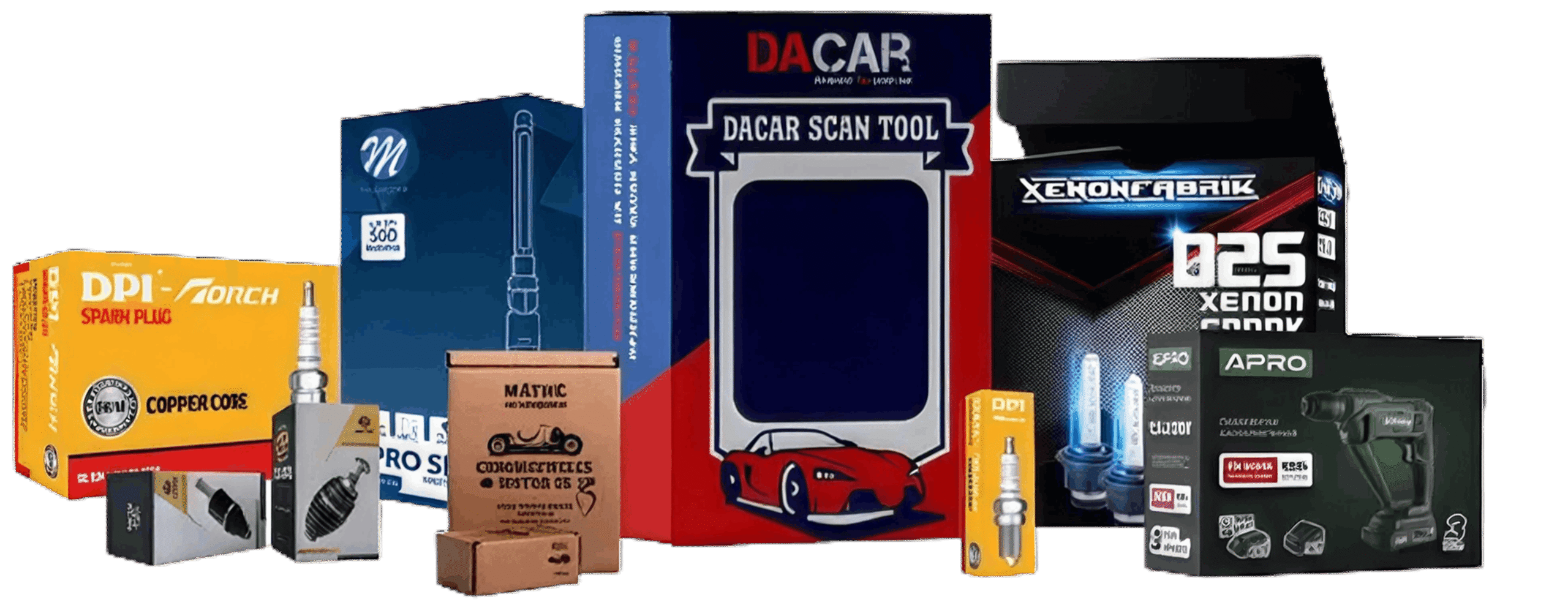 Collection of custom printed product packaging