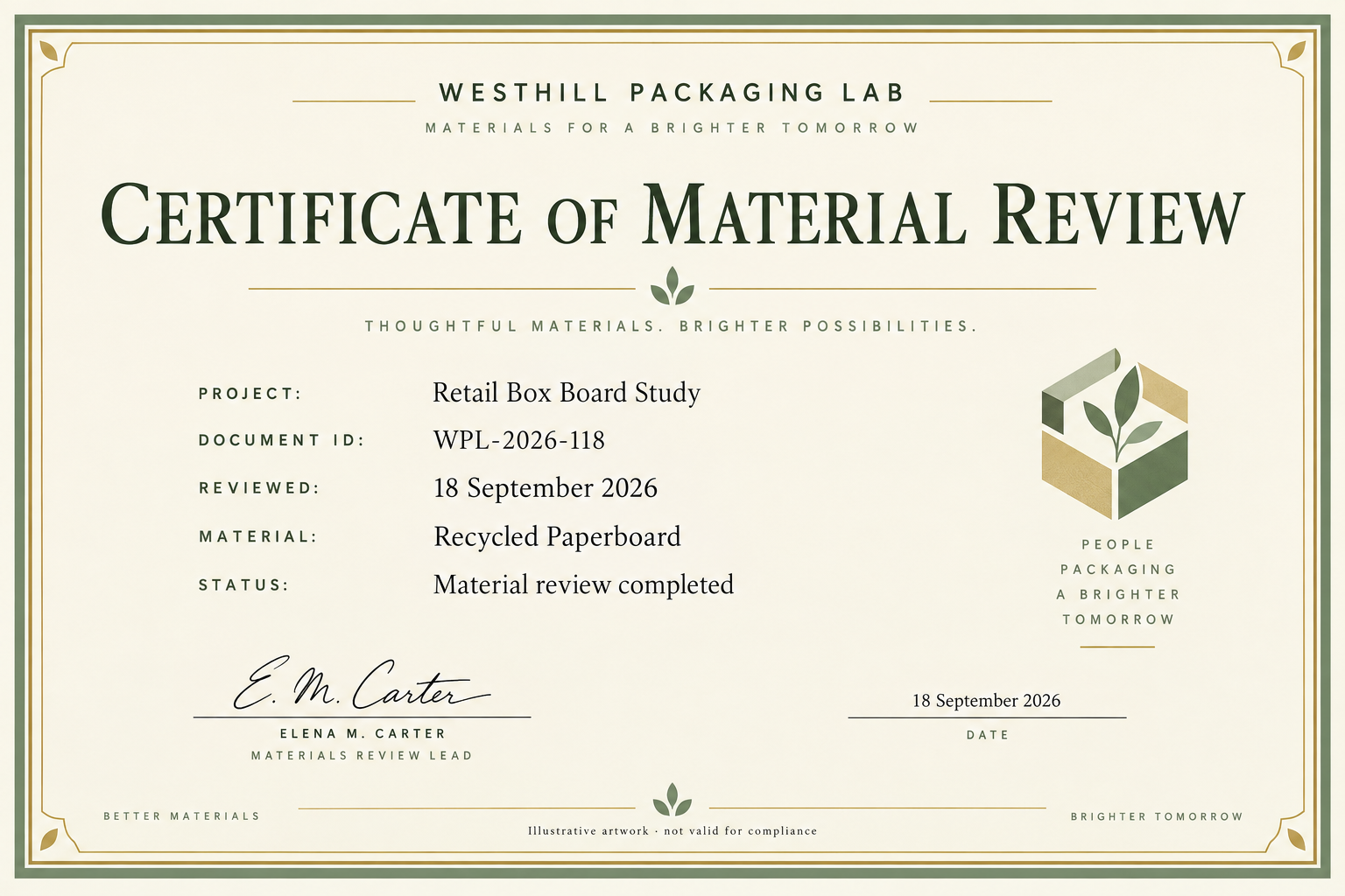 Certificate or test document supplied by the business