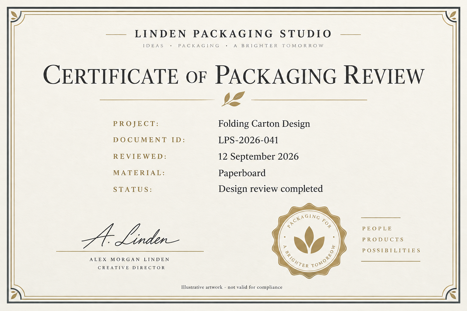 Certificate or test document supplied by the business