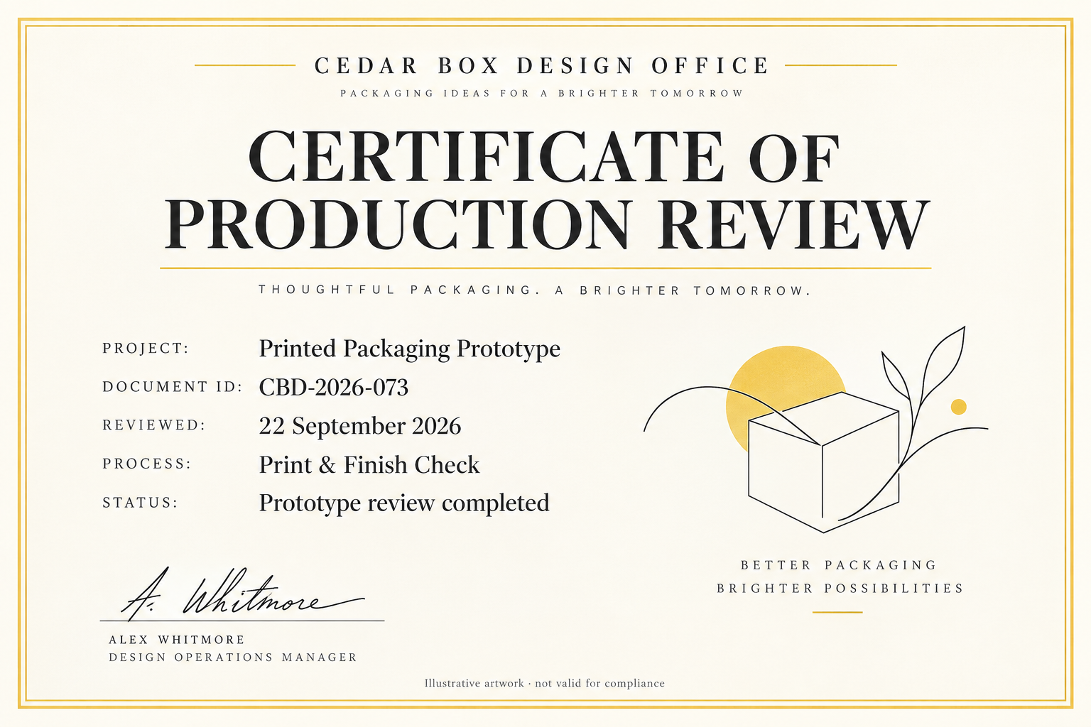 Certificate or test document supplied by the business